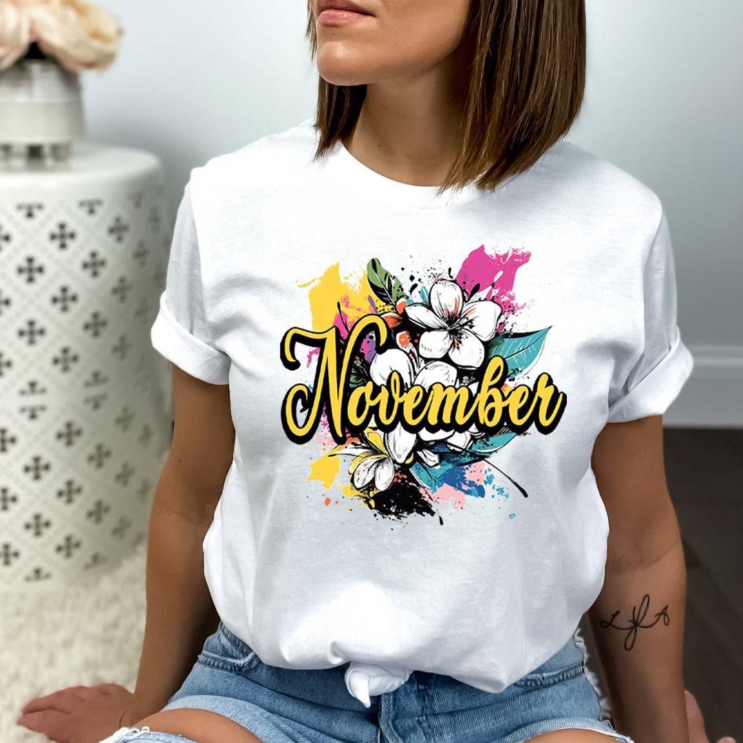 November With Colorful Flowers - Bella canvas