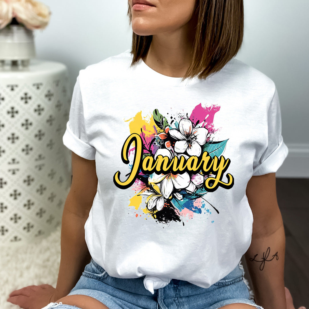 January With Colorful Flowers - Bella canvas