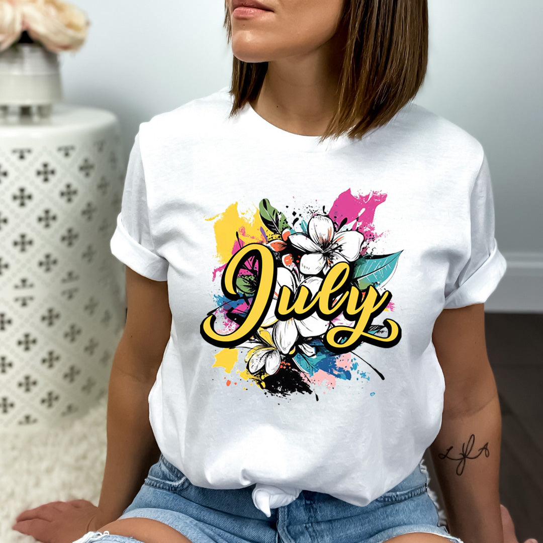 July With Colorful Flowers - Bella canvas