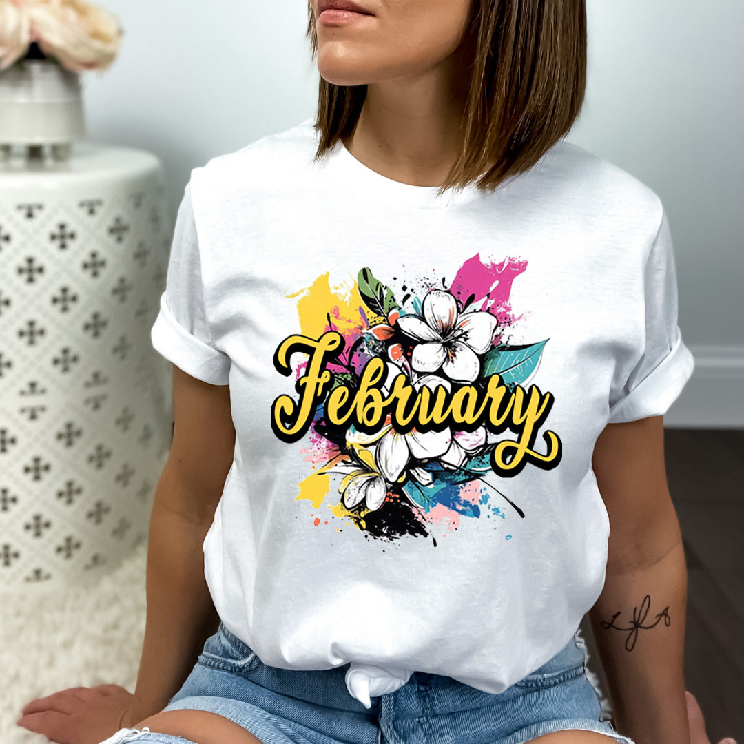 February With Colorful Flowers - Bella canvas