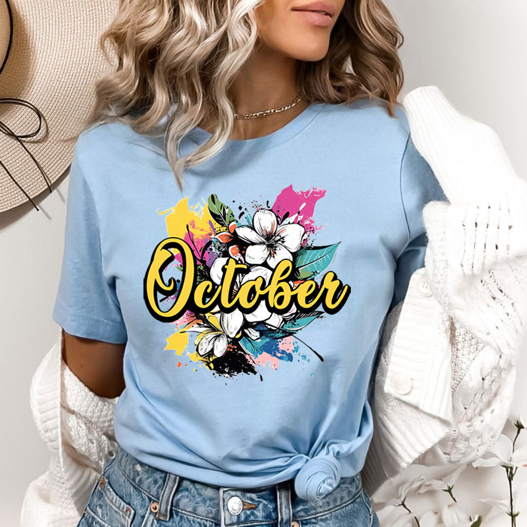 October With Colorful Flowers - Bella canvas