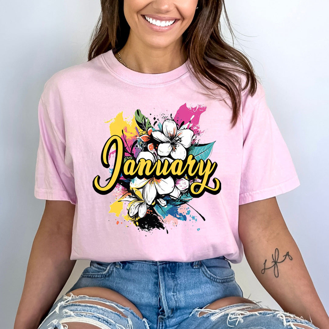 January With Colorful Flowers - Bella canvas