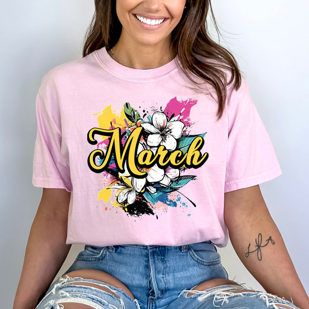 March With Colorful Flowers - Bella canvas