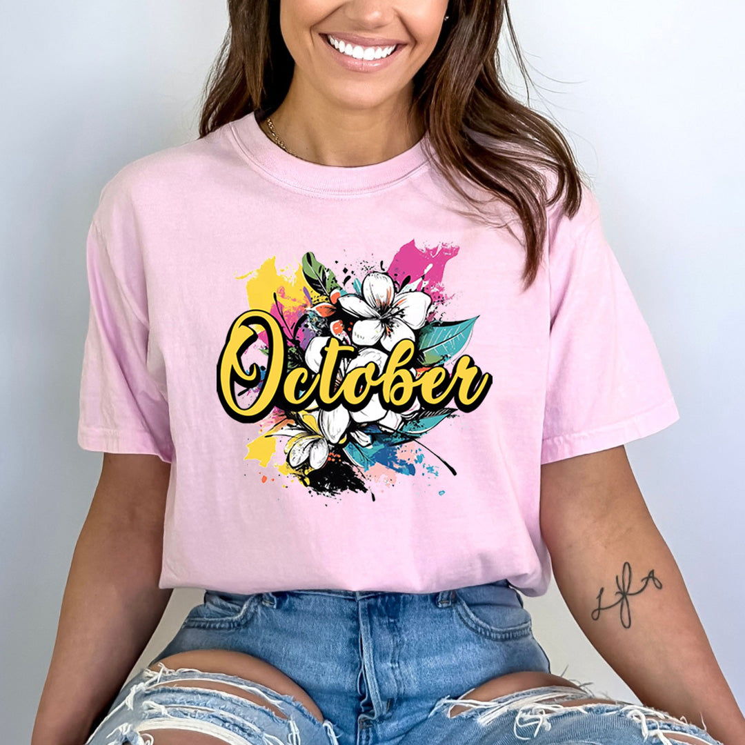 October With Colorful Flowers - Bella canvas