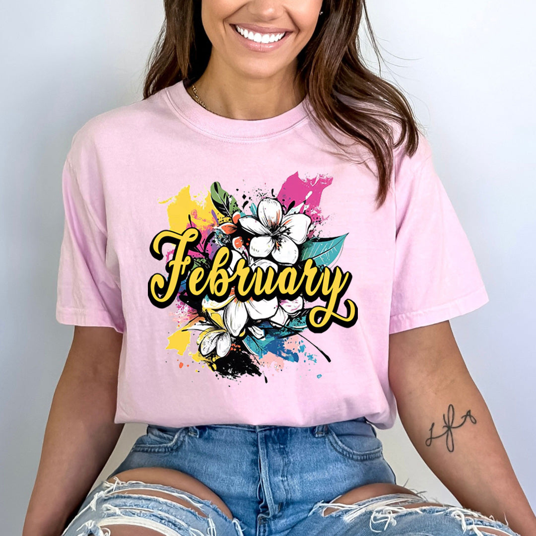 February With Colorful Flowers - Bella canvas