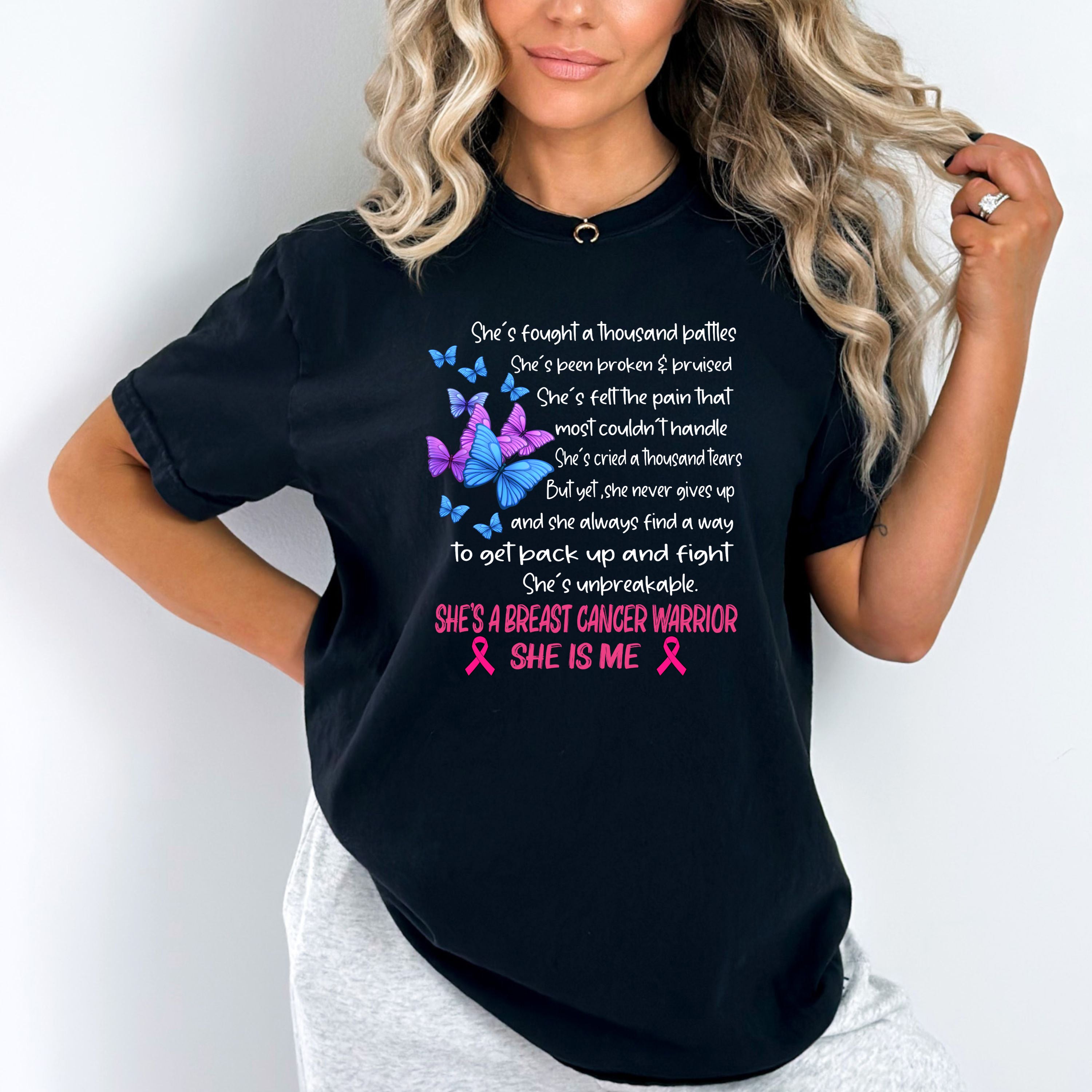 She's a Breast Cancer Warrior - Bella Canvas