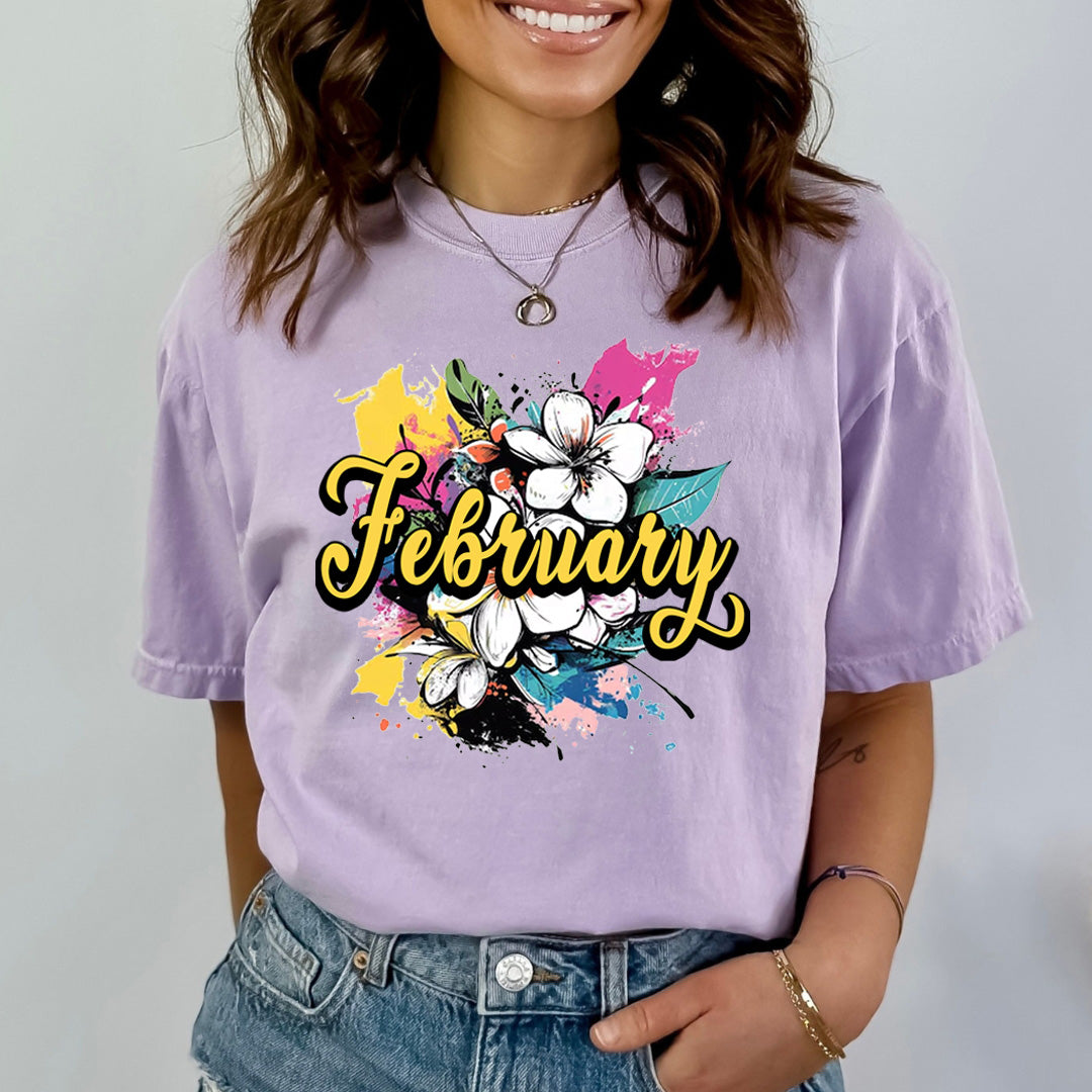 February With Colorful Flowers - Bella canvas