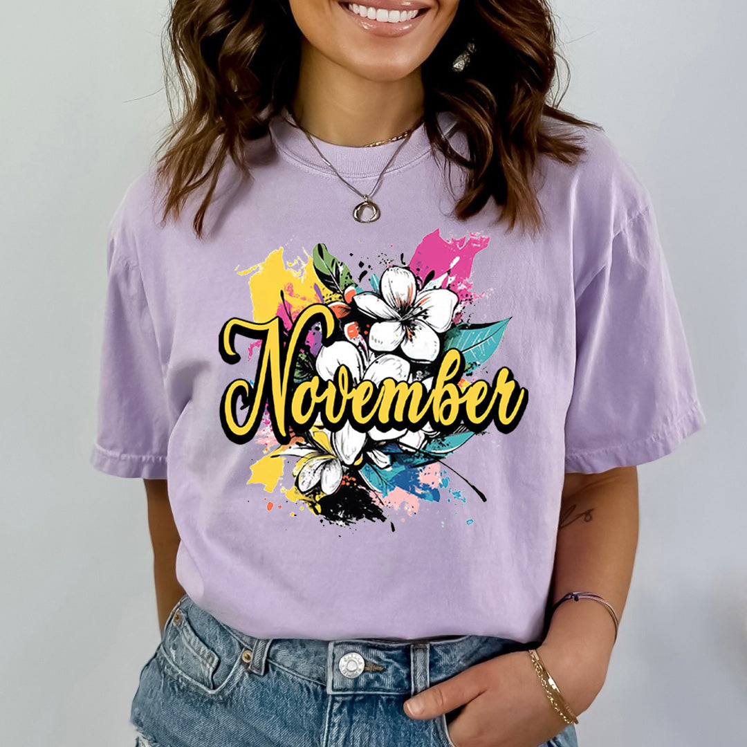 November With Colorful Flowers - Bella canvas