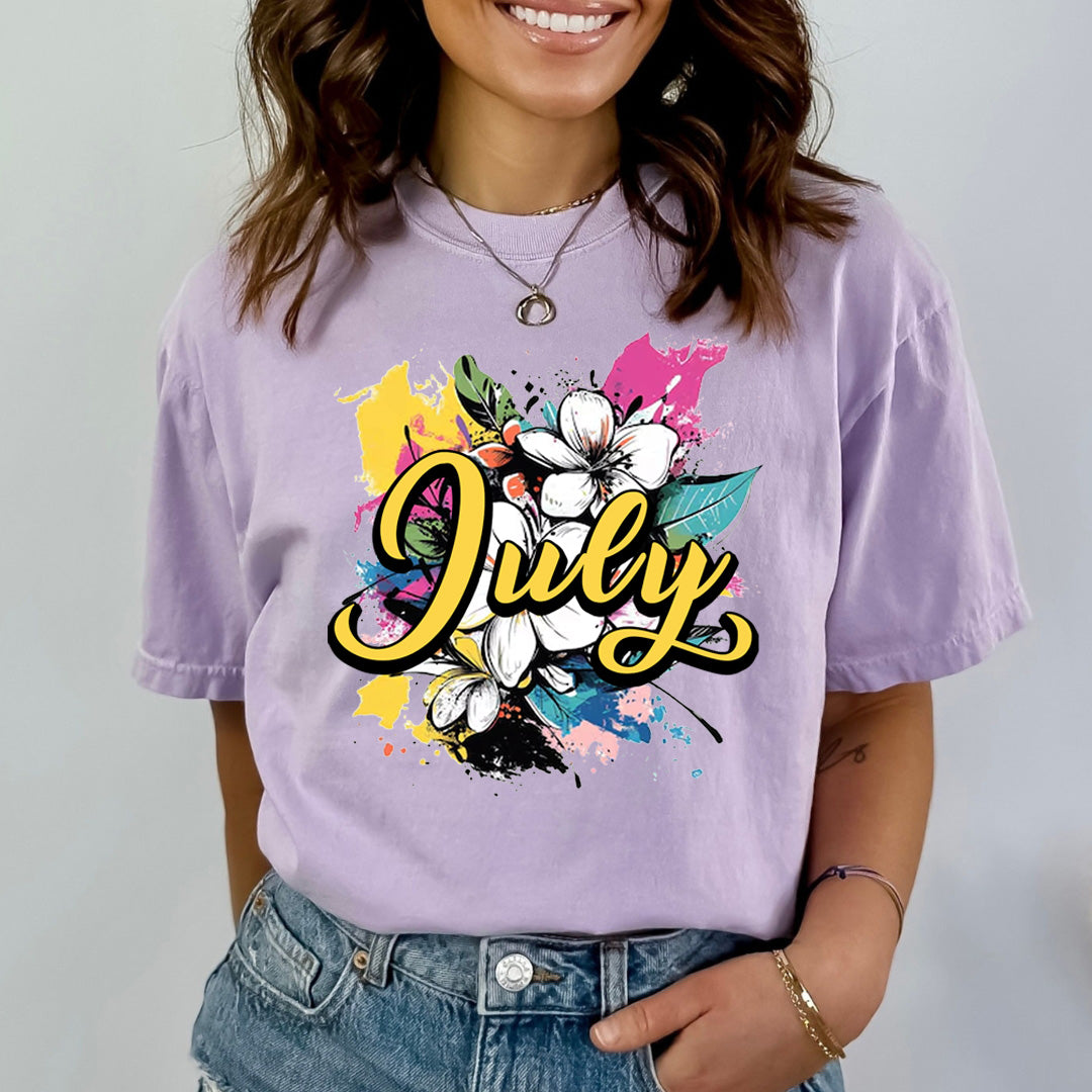 July With Colorful Flowers - Bella canvas