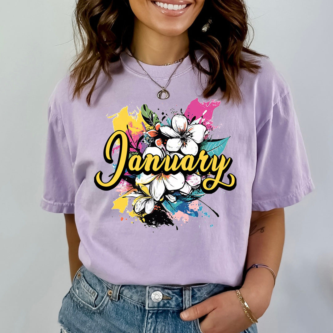 January With Colorful Flowers - Bella canvas