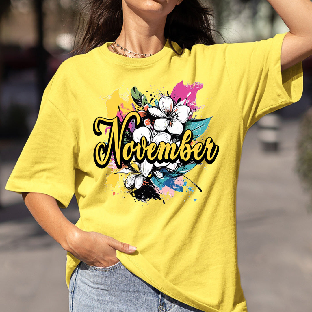 November With Colorful Flowers - Bella canvas