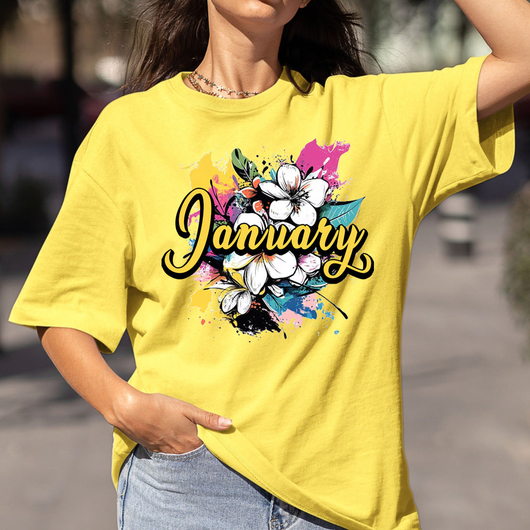 January With Colorful Flowers - Bella canvas