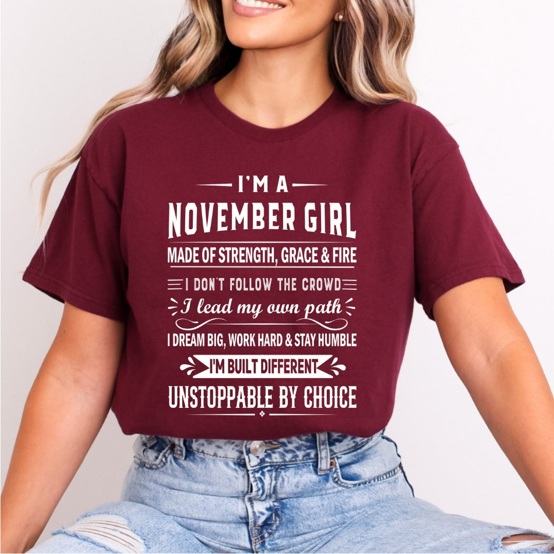 November Girl Unstoppable By Choice - Bella Canvas