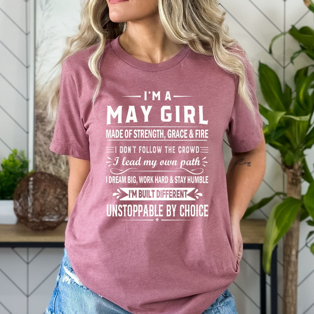 May Girl Unstoppable By Choice - Bella Canvas