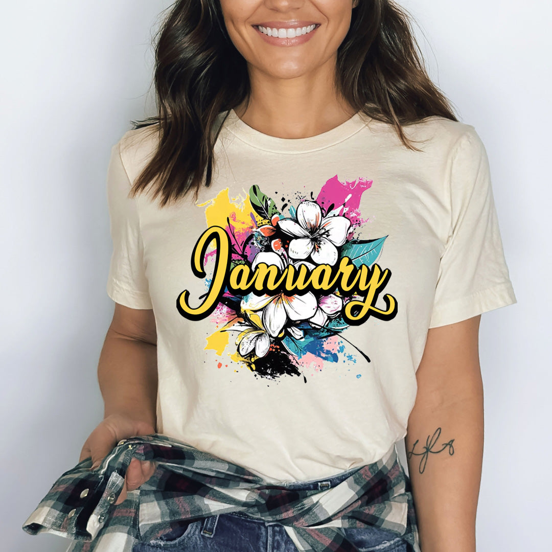January With Colorful Flowers - Bella canvas