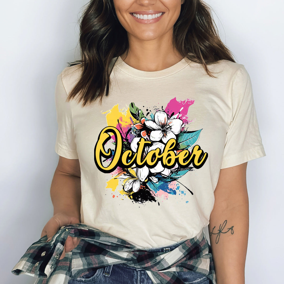 October With Colorful Flowers - Bella canvas