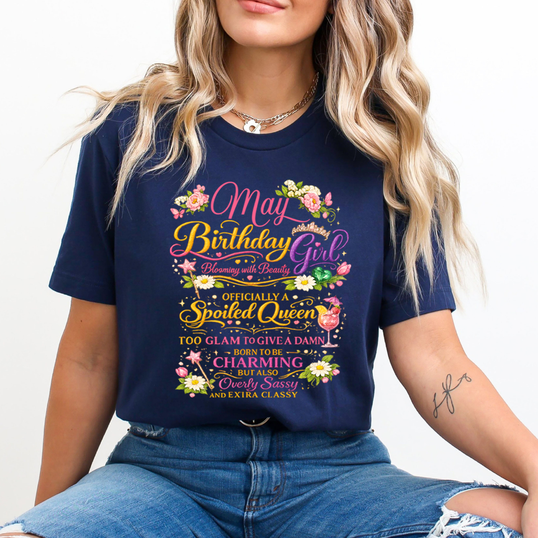 May Birthday Girl Blooming with Beauty and Born to be Charming - Unisex T-Shirt