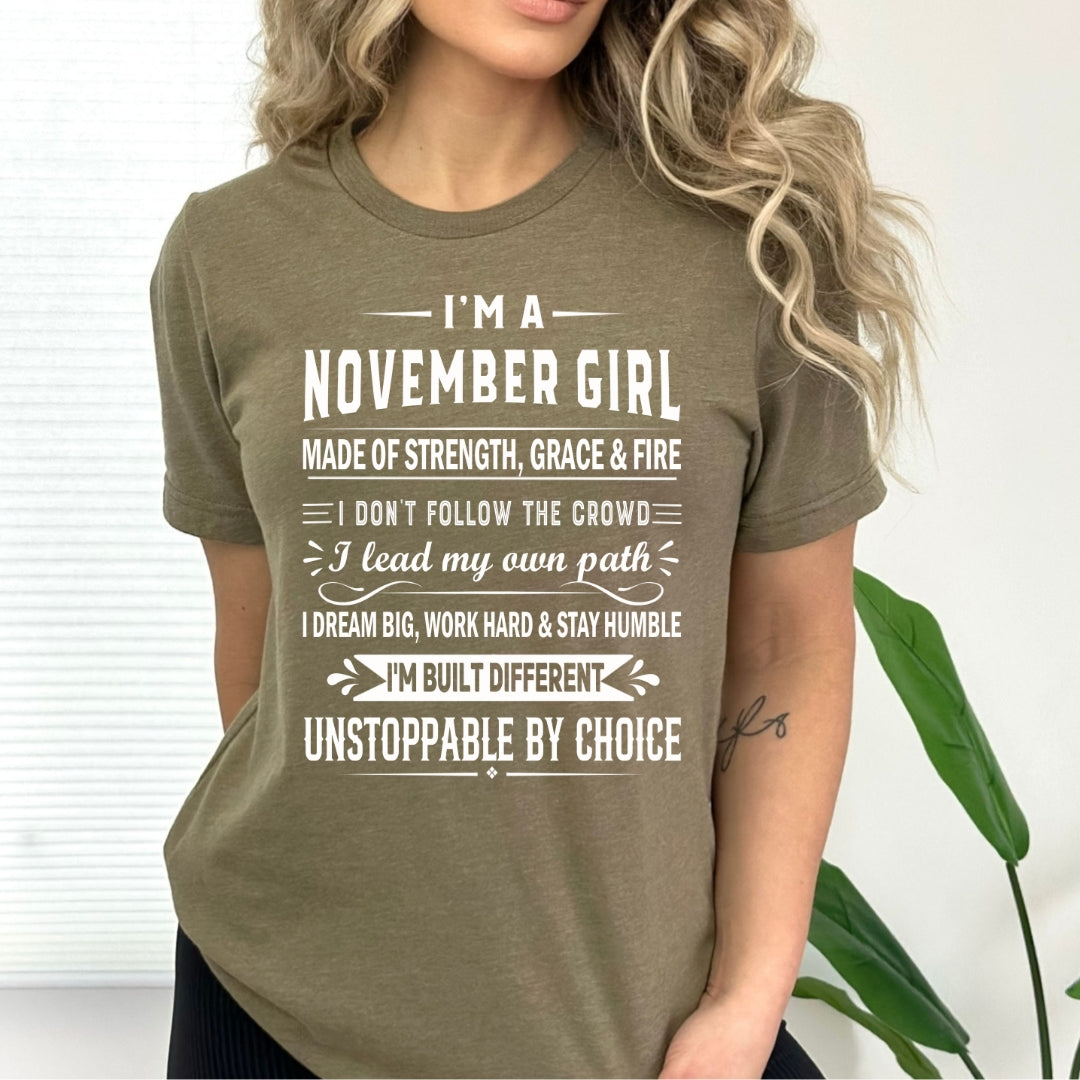 November Girl Unstoppable By Choice - Bella Canvas