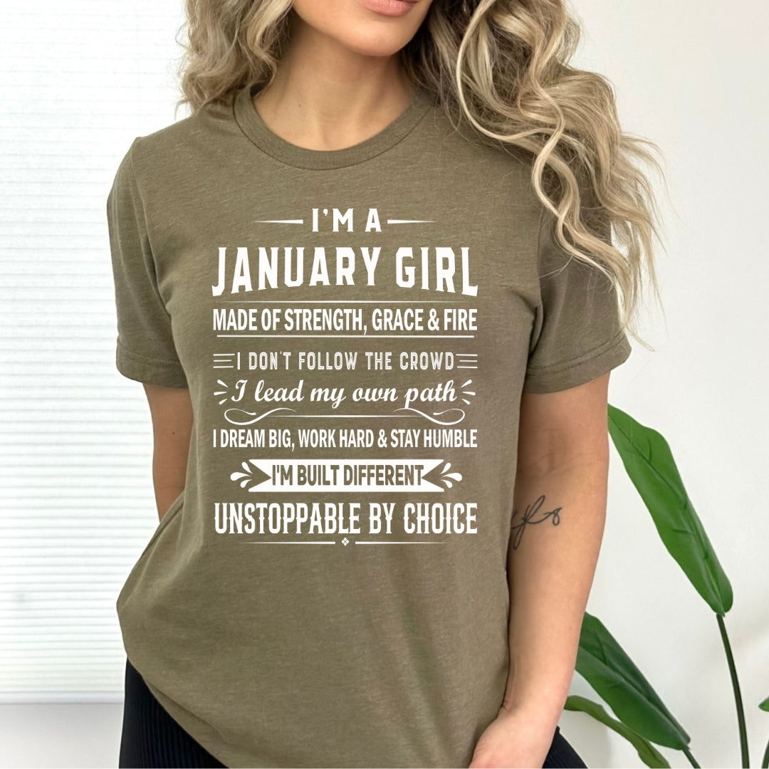 January Girl Unstoppable By Choice - Bella Canvas