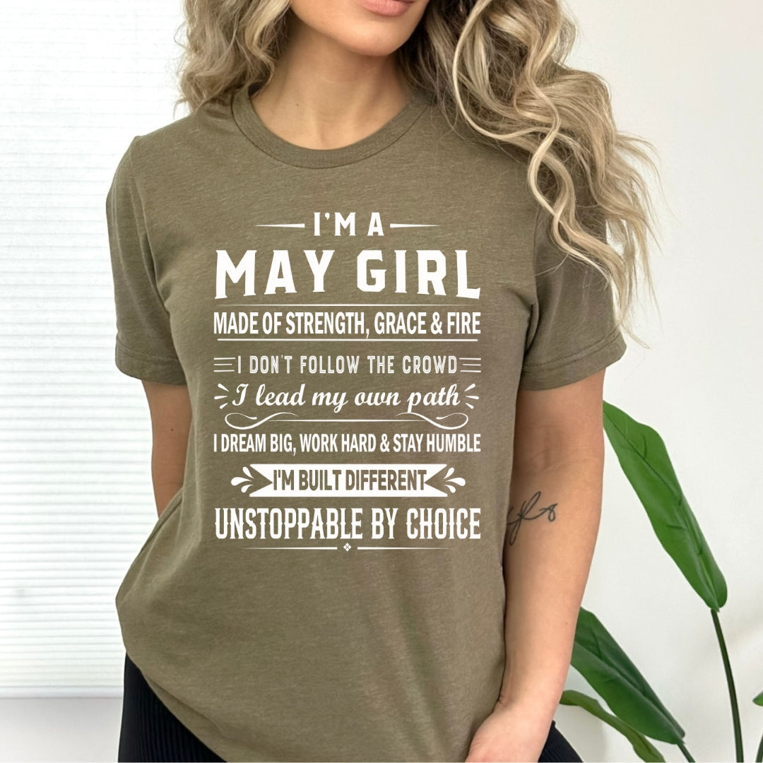May Girl Unstoppable By Choice - Bella Canvas
