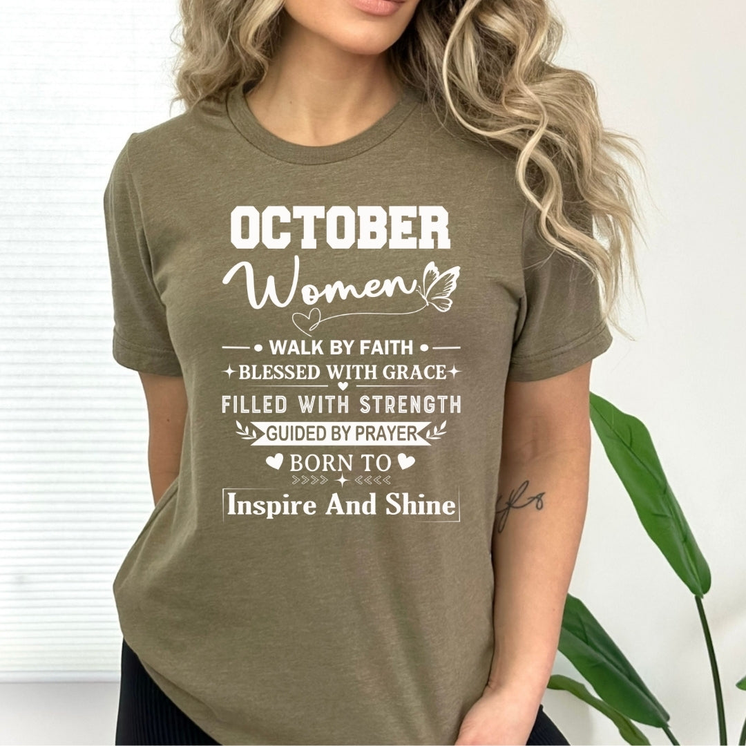 October Women Born To Inspire And Shine - Bella Canvas