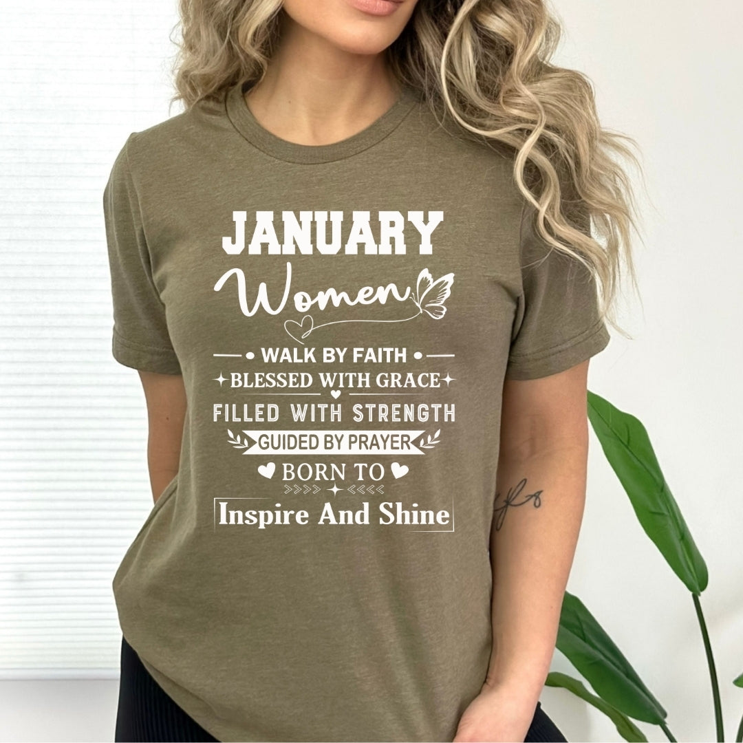 January Women Born To Inspire And Shine - Bella Canvas