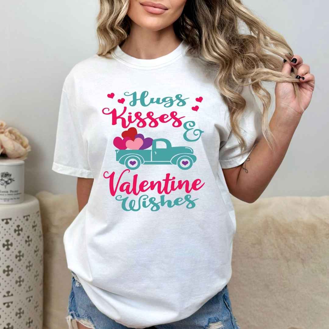 "Hugs And Kisses & Valentine Wishes.", T-Shirt.