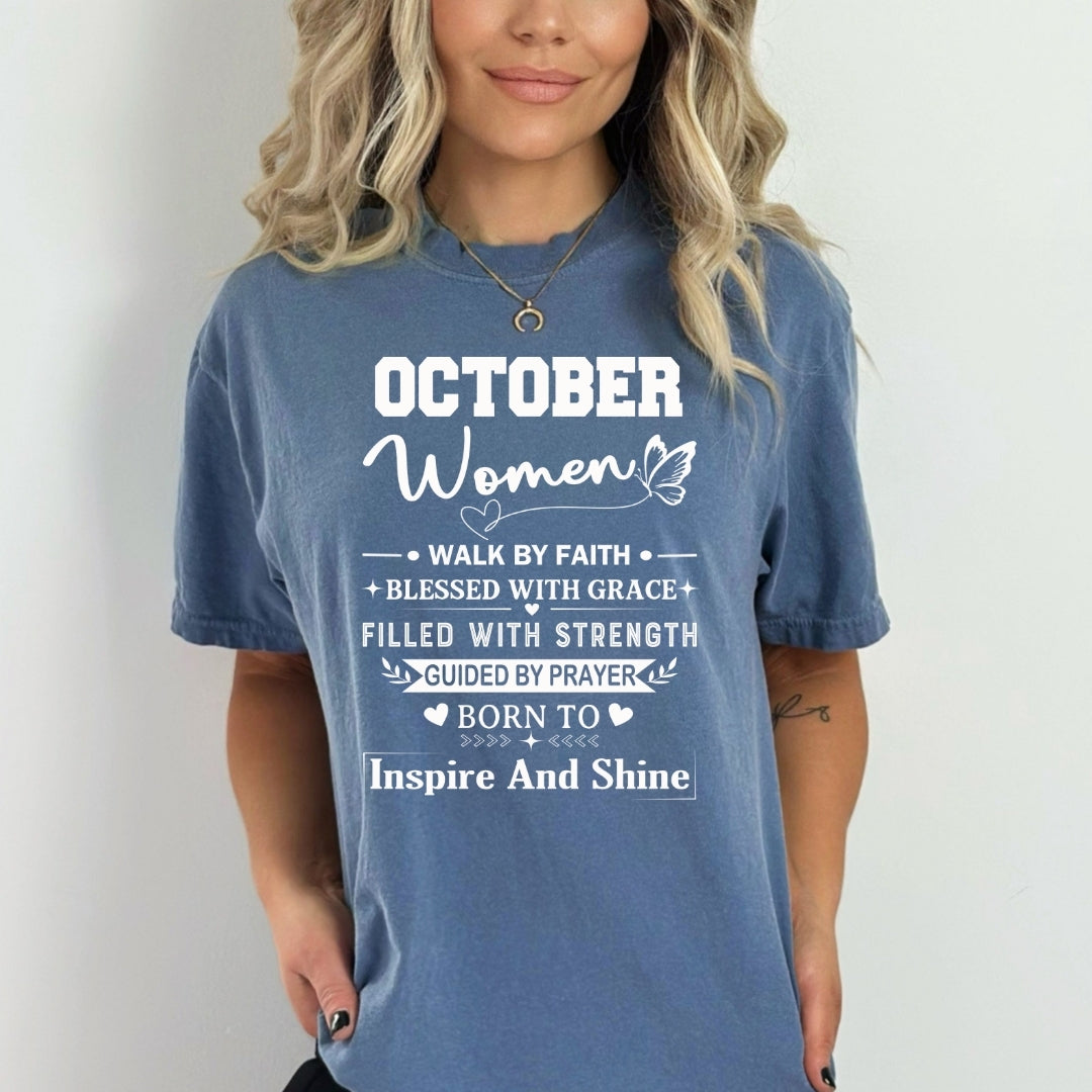 October Women Born To Inspire And Shine - Bella Canvas