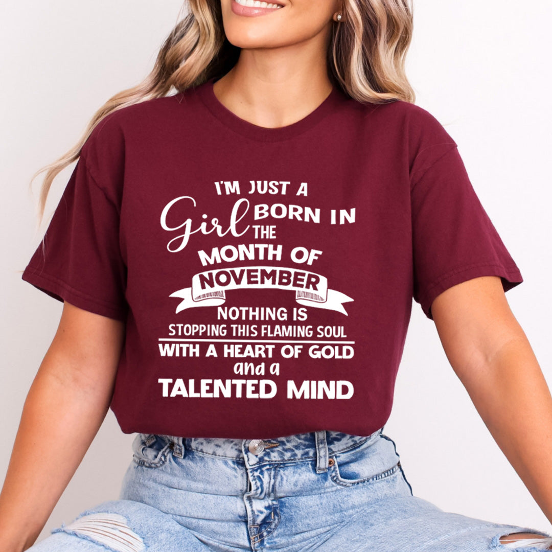 November Girl With A Heart Of Gold - Bella Canvas