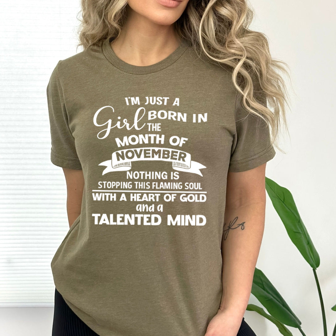 November Girl With A Heart Of Gold - Bella Canvas